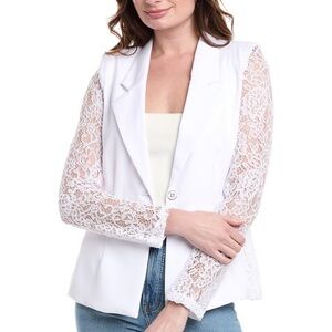 Nanette Lepore White Lace Sleeve Blazer